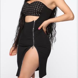 Fashion Nova Black Studded Cutout Mini Dress